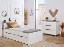 Lit gigogne rangement 90x200 ALBI Blanc/Chêne - 5