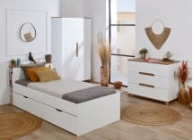 Lit gigogne rangement 90x200 ALBI Blanc/Chêne - 6