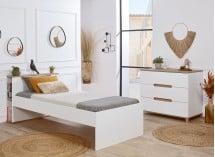 Lit enfant 90x200 avec rangement ALBI Blanc/Chêne - 3