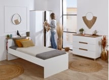 Lit enfant 90x200 avec rangement ALBI Blanc/Chêne - 4