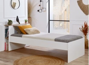 Kinderbed met opbergruimte 90x200 ALBI - Wit/Eiken
