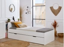Lit enfant 90x200 avec rangement ALBI Blanc/Chêne - 5