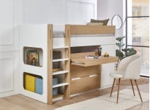 Lit mi-hauteur 90x190 ARLO - Blanc/Chêne - 2