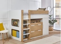 Lit mi-hauteur 90x190 ARLO - Blanc/Chêne - 1