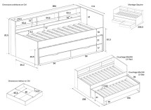 Lit gigogne 90x200 rangement OSLO Bois/Blanc - 9