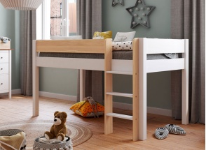 Cama semi alta 90x190 cm de pino macizo HOYA - Blanco/Pino