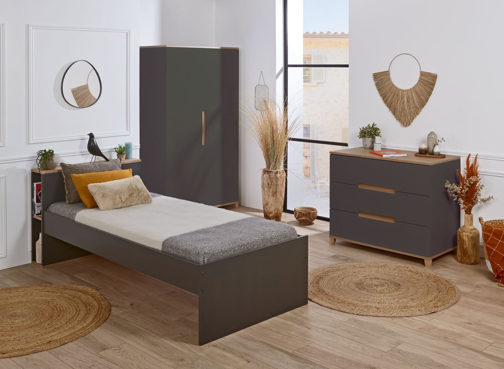 Chambre enfant complète ALBI Ardoise/Chêne - 1