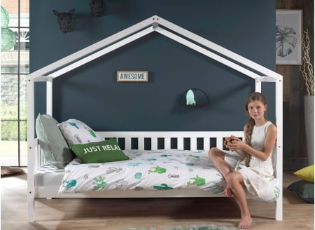 Lit cabane enfant 90x200 pin massif THEO Blanc - 2