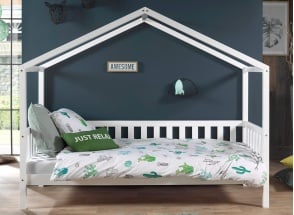 Letto a casetta bambino 90x200 in pino massello THEO - Bianco