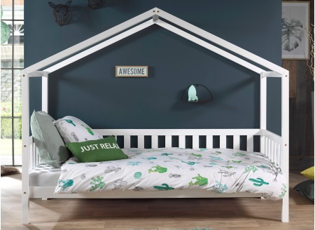 Lit cabane enfant 90x200 pin massif THEO Blanc - 1