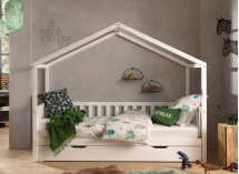 Lit cabane enfant 90x200 pin massif THEO Blanc - 3