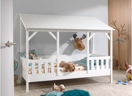 Lit cabane enfant 90x200 avec toit LYNN Blanc - 1