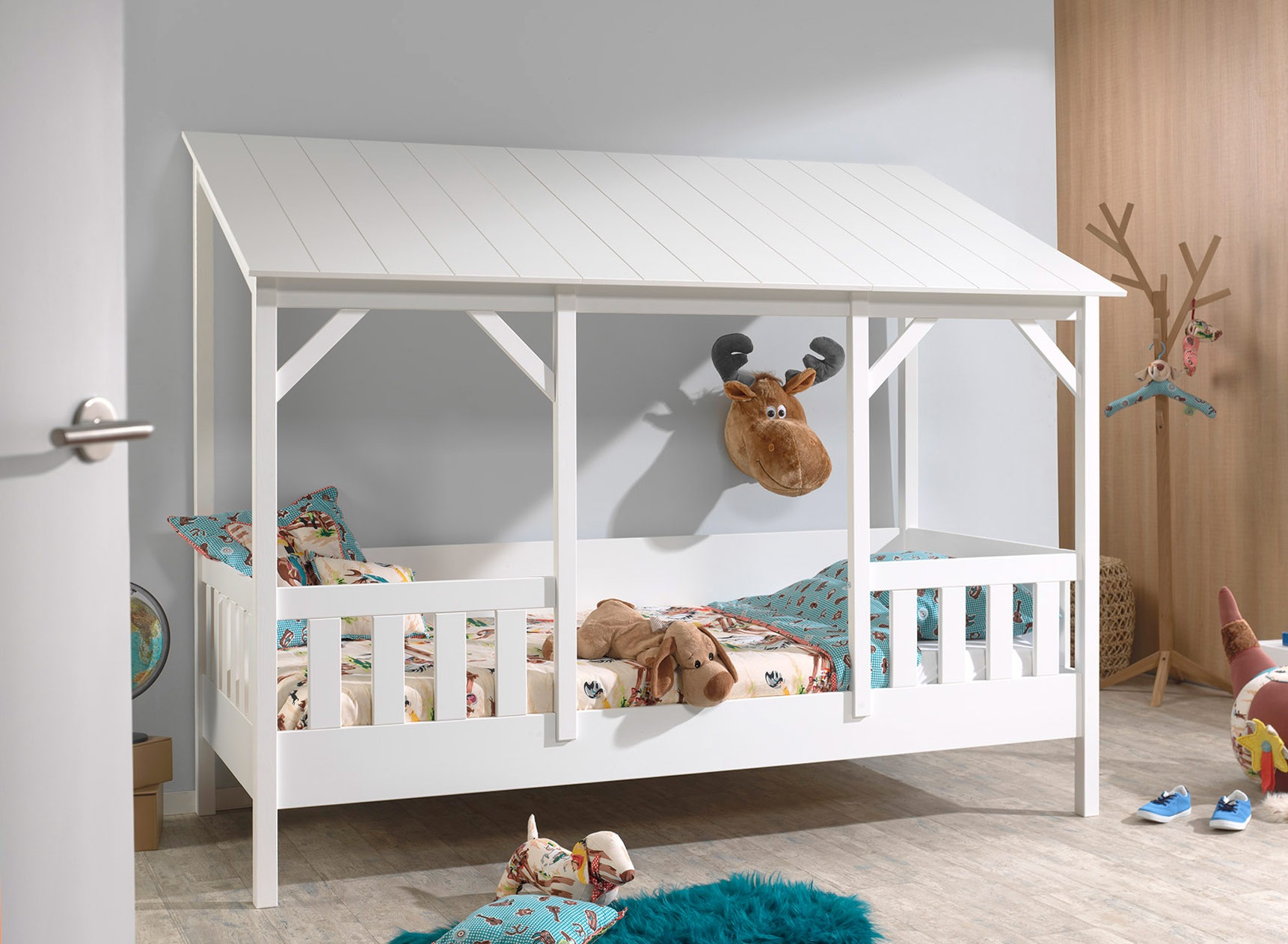 Lit cabane enfant 90x200 avec toit LYNN Blanc - 1