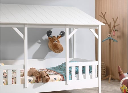 Lit cabane enfant 90x200 avec toit LYNN Blanc - 2
