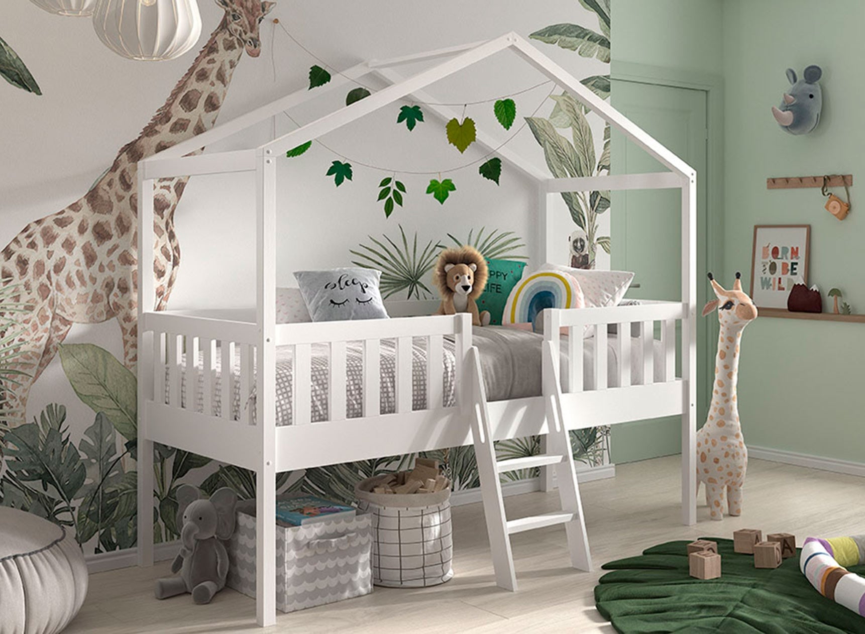 Lit cabane mi-hauteur 90x200 NOAH Blanc - 1