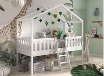 Lit cabane mi-hauteur 90x200 NOAH Blanc - 1