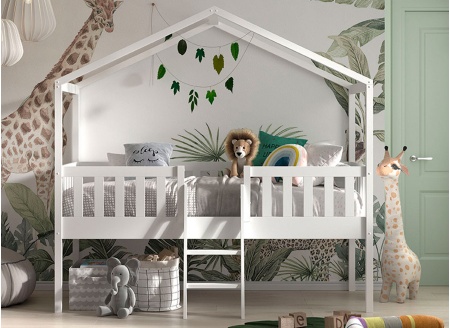 Lit cabane mi-hauteur 90x200 NOAH Blanc - 2