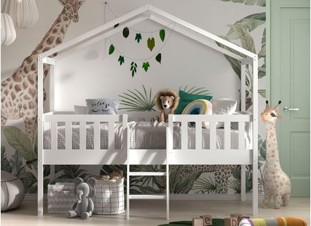 Lit cabane mi-hauteur 90x200 NOAH Blanc - 2