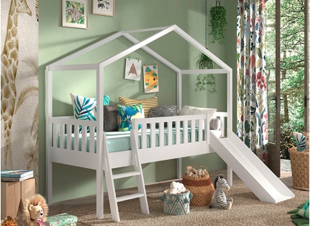 Lit cabane mi-hauteur toboggan NOAH Blanc - 1