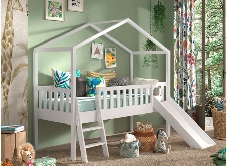 Lit cabane mi-hauteur toboggan NOAH Blanc - 1