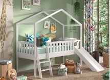 Lit cabane mi-hauteur toboggan NOAH Blanc - 1