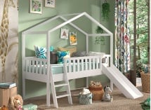 Lit cabane mi-hauteur toboggan NOAH Blanc - 1