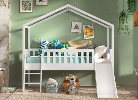 Lit cabane mi-hauteur toboggan NOAH Blanc - 4