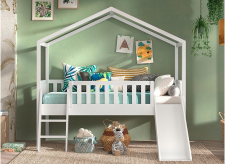 Lit cabane mi-hauteur toboggan NOAH Blanc - 4