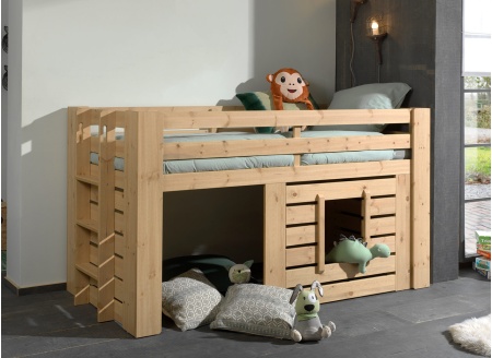Lit mi-hauteur 90x200 cabane MALO Pin massif - 1