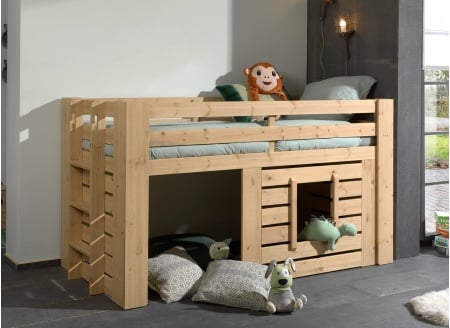 Lit mi-hauteur 90x200 cabane MALO Pin massif - 1