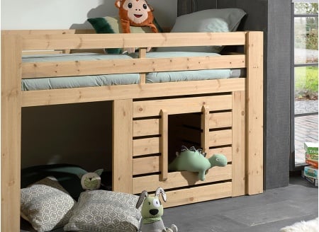 Lit mi-hauteur 90x200 cabane MALO Pin massif - 2