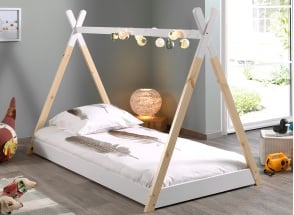Lit tipi 90x200 Montessori INES Blanc/Bois - 1