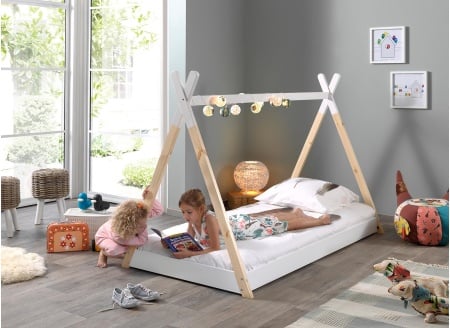 Lit tipi 90x200 Montessori INES Blanc/Bois - 2