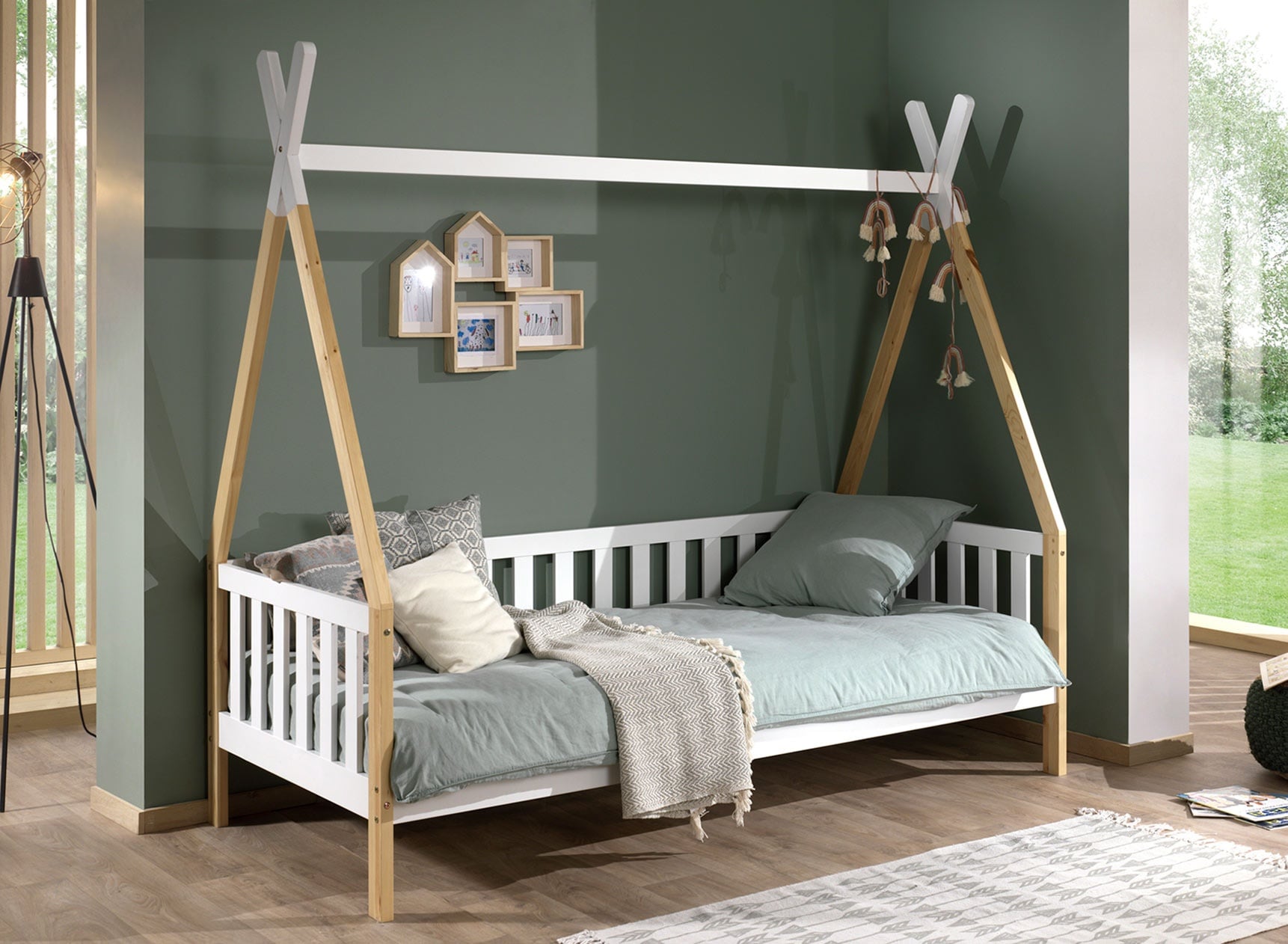 Lit tipi 90x200 INES Blanc/Bois - 1