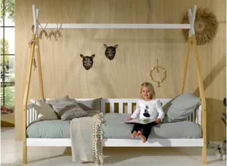 Lit tipi 90x200 INES Blanc/Bois - 2