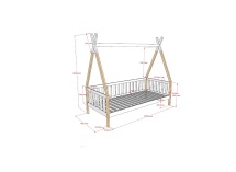 Lit tipi 90x200 INES Blanc/Bois - Dimensions