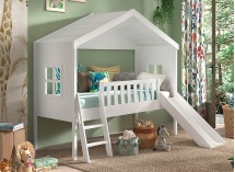 Lit cabane 2 fenêtres et toboggan PALMA Blanc - 1