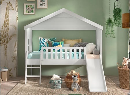 Lit cabane 2 fenêtres et toboggan PALMA Blanc - 2