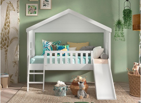 Lit cabane 2 fenêtres et toboggan PALMA Blanc - 2