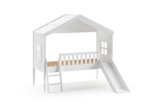 Lit cabane 2 fenêtres et toboggan PALMA Blanc - 3