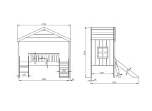 Lit cabane 2 fenêtres et toboggan PALMA - Dimensions