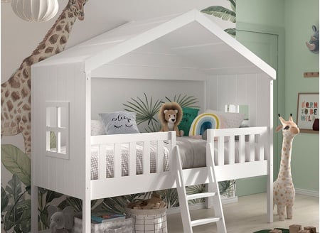 Lit cabane mi-hauteur 2 fenêtres PALMA Blanc - 2