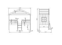 Lit cabane mi-hauteur 2 fenêtres PALMA - Dimensions