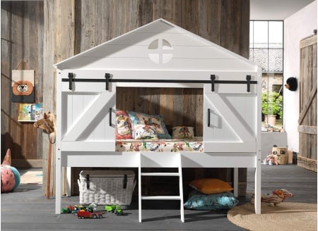 Lit cabane mi-hauteur style maison GUSTAVE Blanc-1