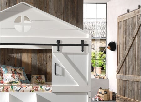 Lit cabane mi-hauteur style maison GUSTAVE Blanc-3