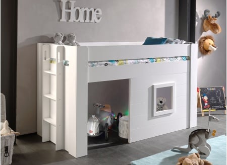Lit mi-hauteur 90x200 avec cabane FARO Blanc - 1