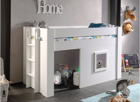 Lit mi-hauteur 90x200 avec cabane FARO Blanc - 1