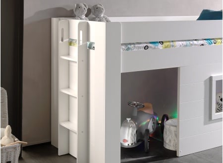 Lit mi-hauteur 90x200 avec cabane FARO Blanc - 2
