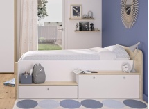 Lit enfant rangement 90x200 OLYMPE Blanc/Bois - 1