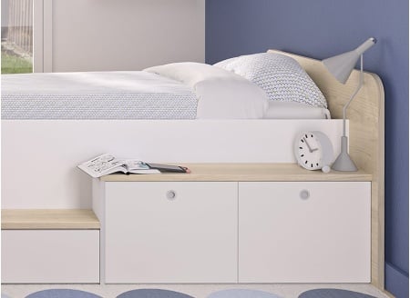 Lit enfant rangement 90x200 OLYMPE Blanc/Bois - 2